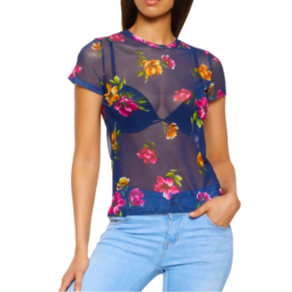 Flower Print Mesh top